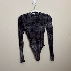 West of MelRose- Black and Gray Long Sleeve Tie Dye Women's body suit size small
